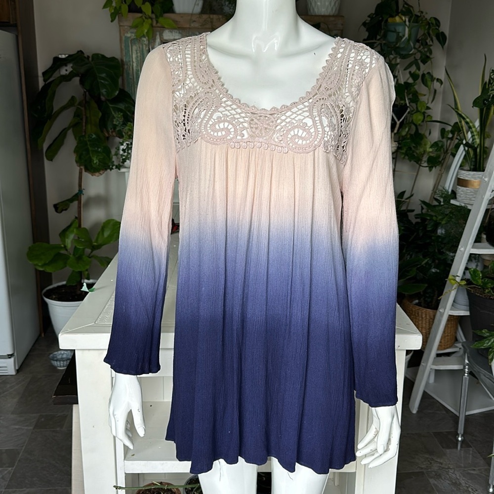 Blue pepper cover-up or treasure dress or long shirt size large 100% rayon